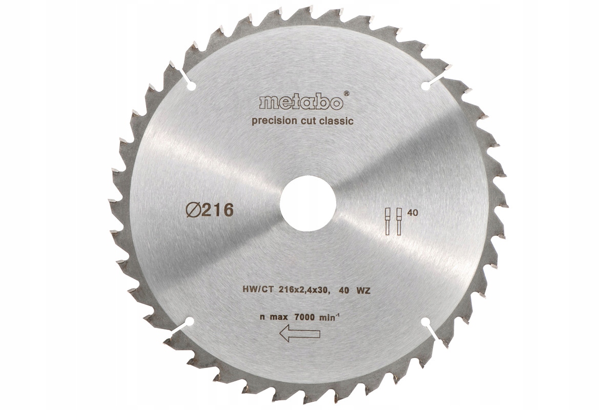 

Metabo Piła tarczowa do drewna 216x2,4x30 Z40 Neg.