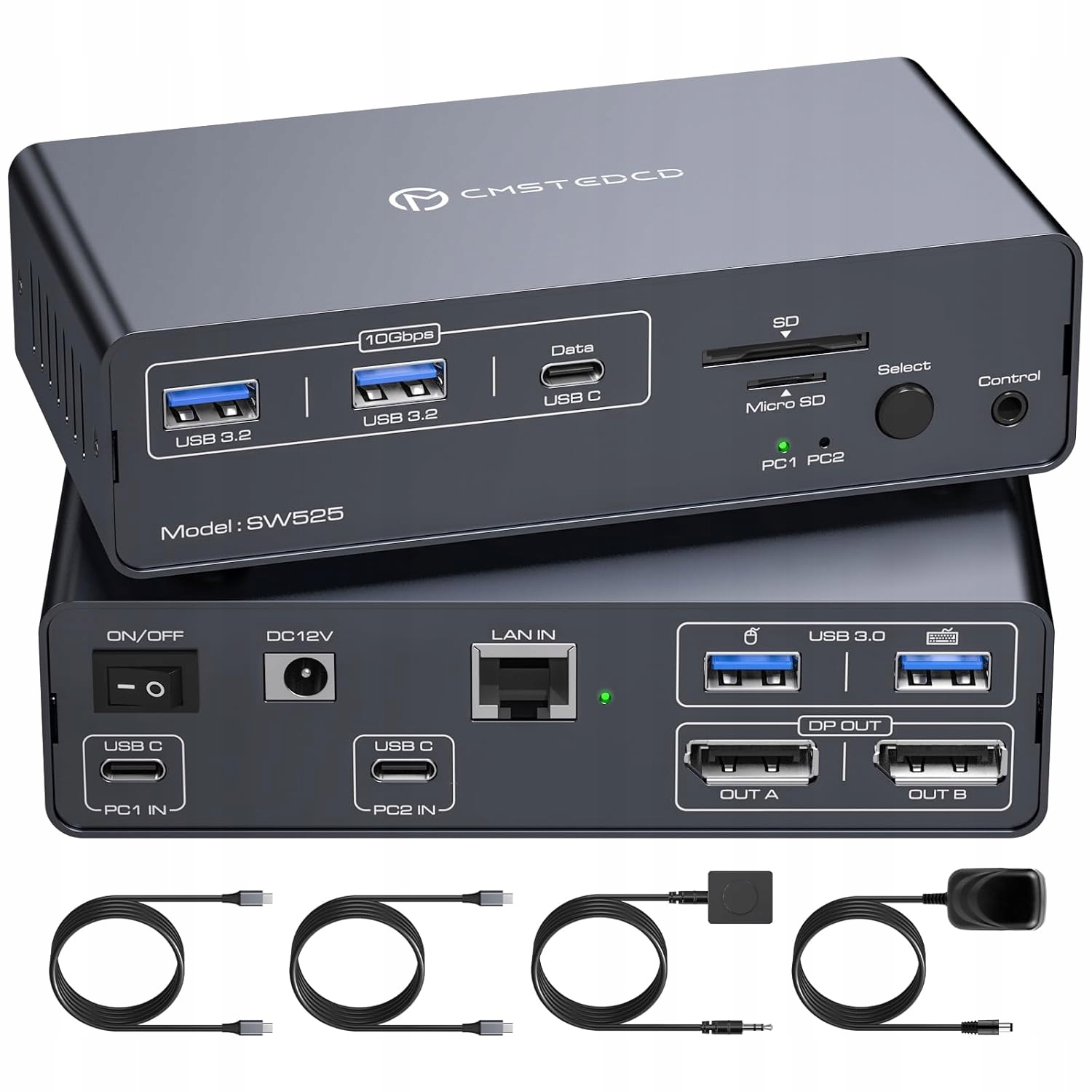 Stacja dokująca 4K@120Hz USB C KVM CMSTEDCD SW525 2 monitory 2 PC 5 USB