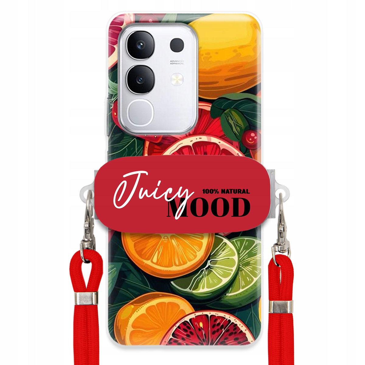 Puzdro pre Vivo Y29 4G Červené vodítko Crossbody Módny držiak Juice Mood Ovocie