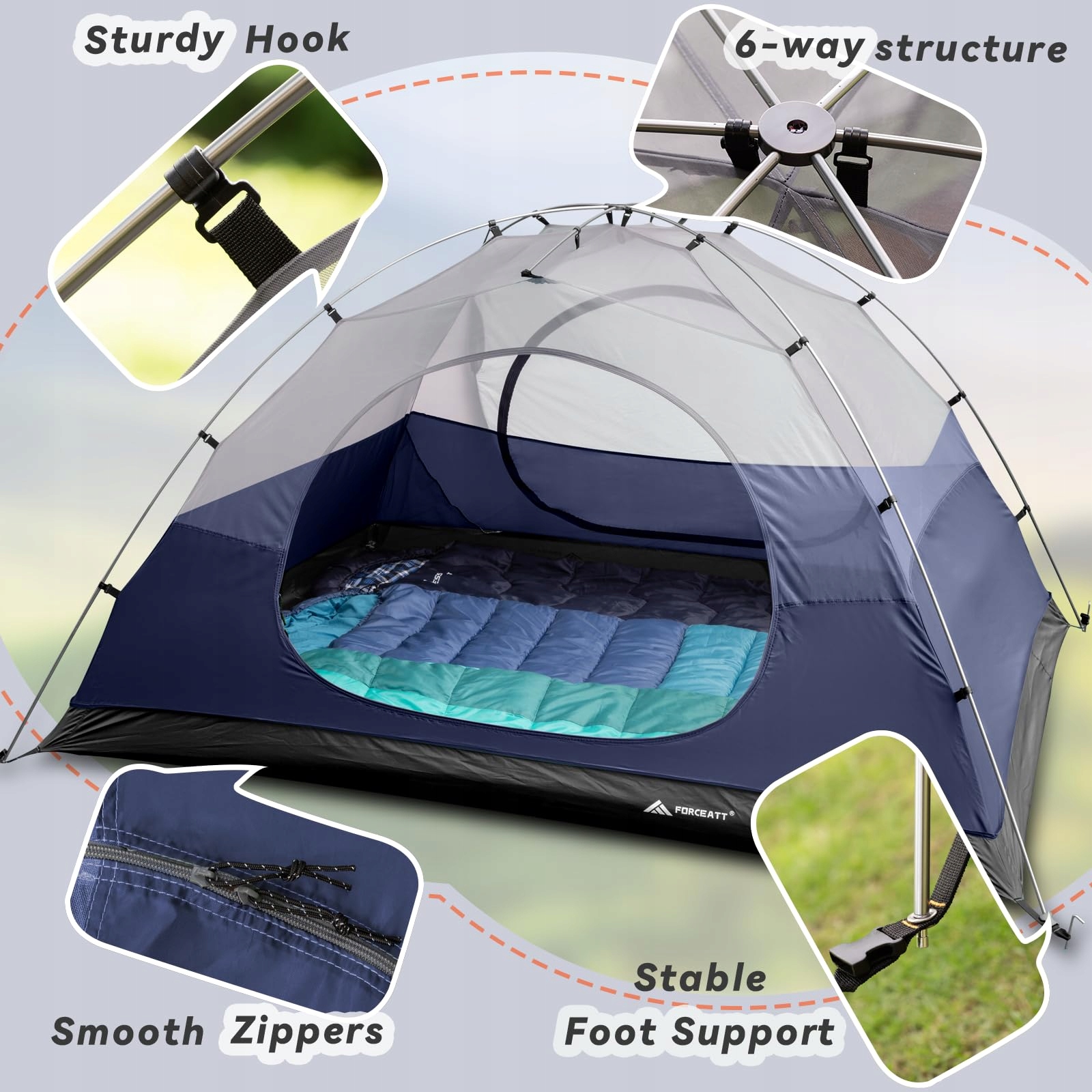 FORCEATT Namiot 3 Osobowy Wodoodporny Lekki Na Camping Trekking Festival — miniatura 4