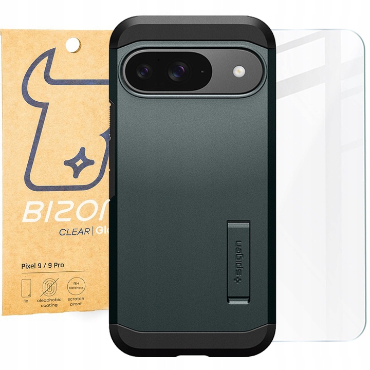 Pouzdro sklo pro Pixel 9/9 Pro, Spigen Bizon kryt, ochranné sklo