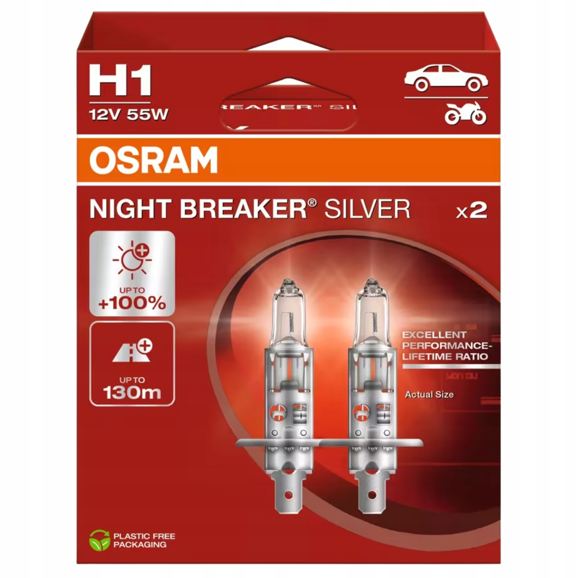 Żarówki H1 12V 55W 2szt. Osram Breaker +100% samochodu auta reflektorów