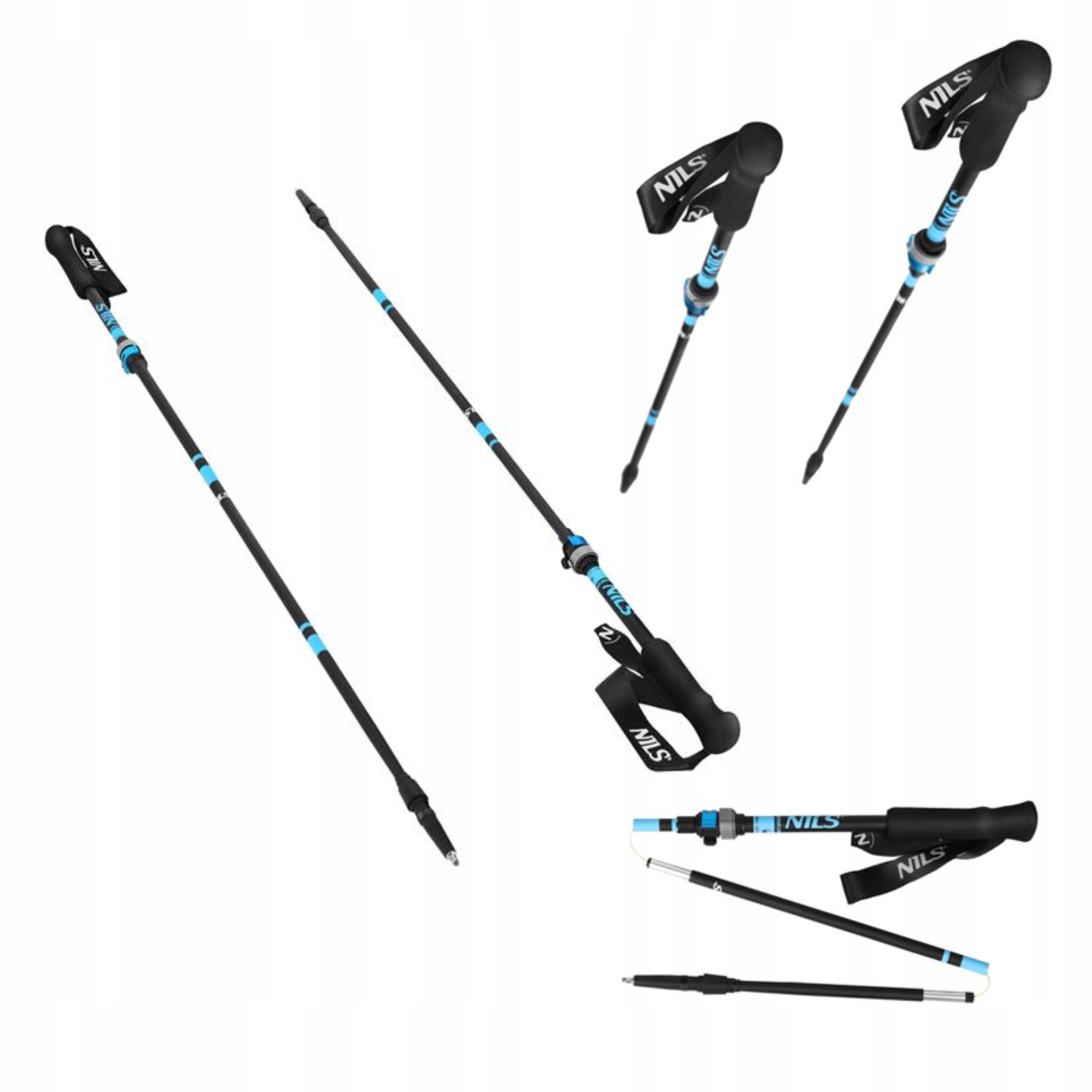 Regulovatelné trekové hole černé pro chůzi Nordic Walking