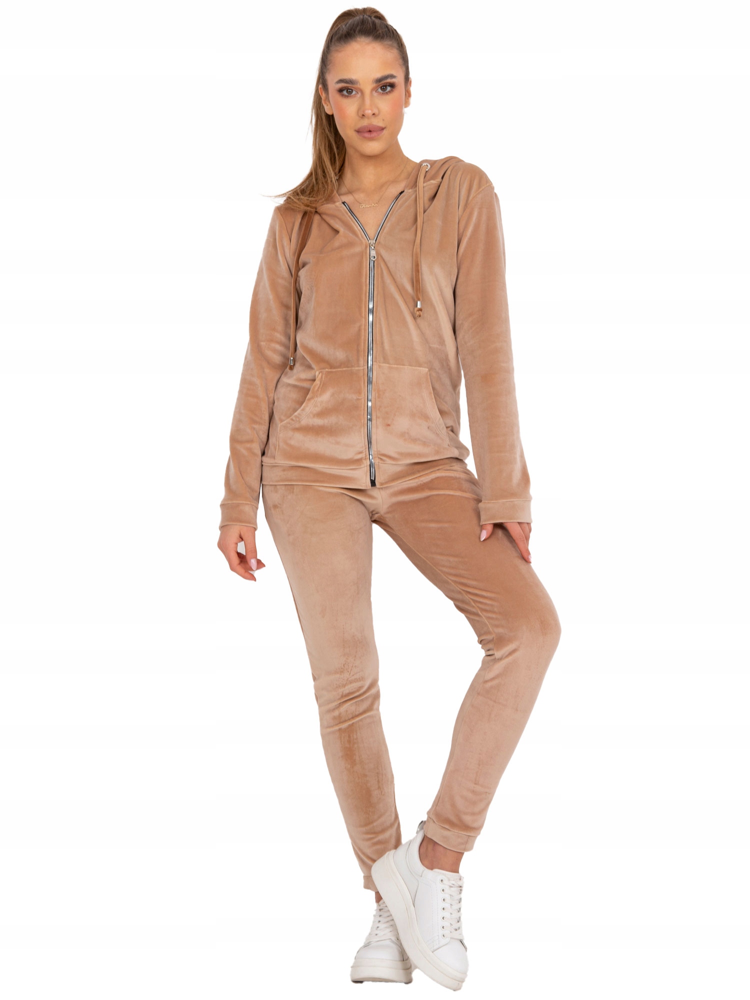 BLUZA z kapturem SPODNIE welurowe komplet - M