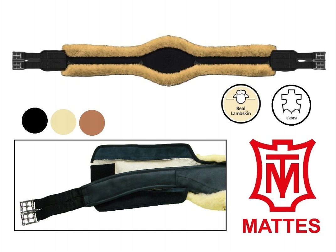Popręg Slim-line Anatomical skóra naturalna z futrem Mattes brązowy 130cm