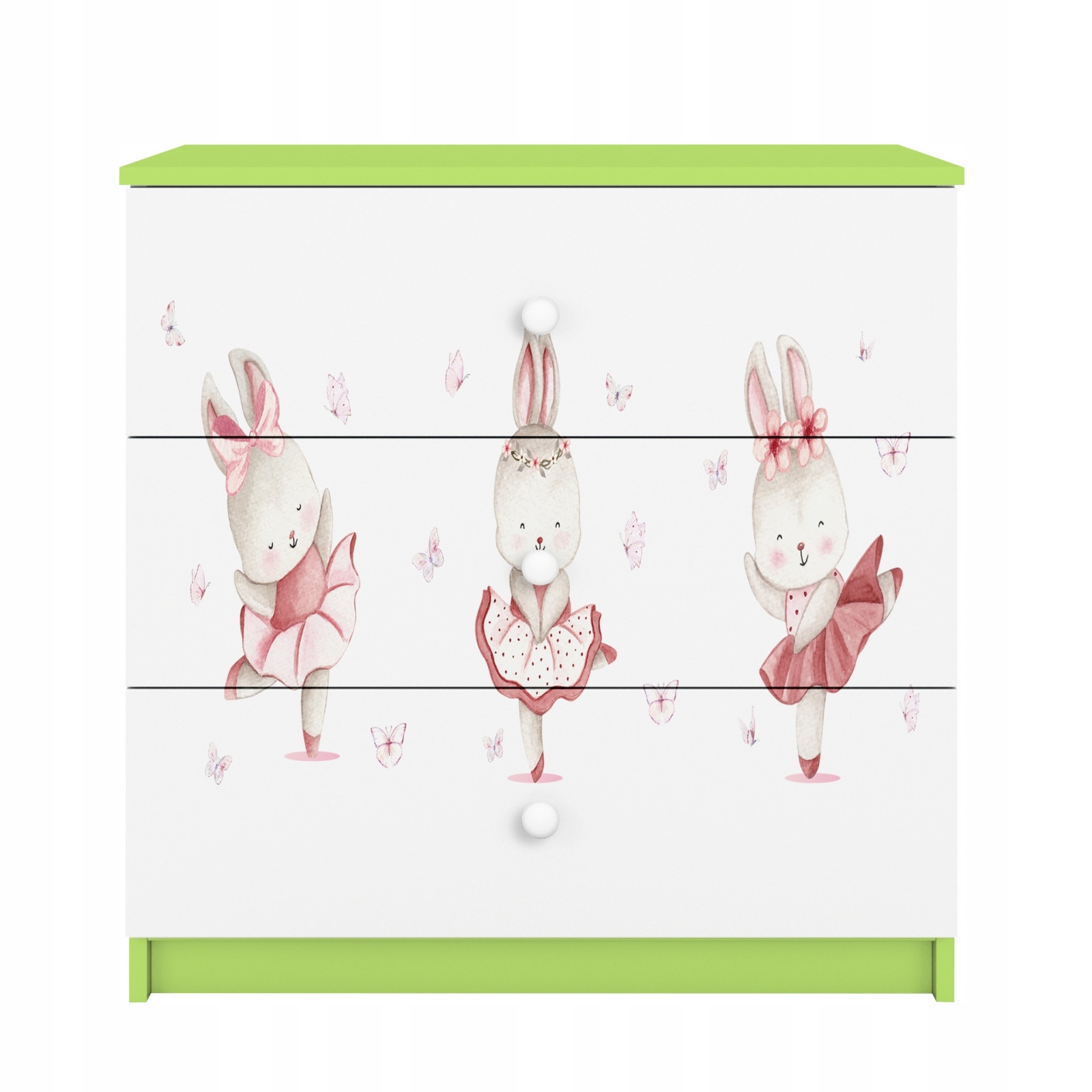 Komoda Babydreams zelená grafika Králíčci s motýlky 80 cm