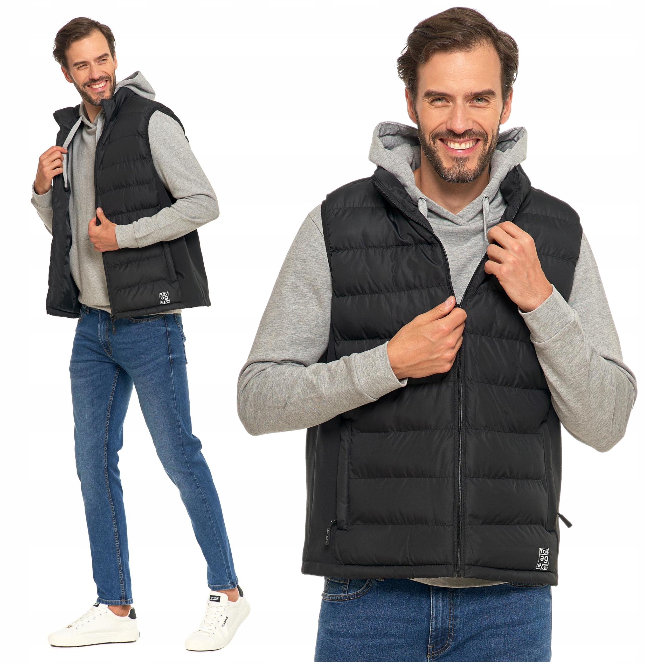 Bunda Bez Rukávů Pánská černá prošívaná vesta na podzim Teplá Módní Moraj M