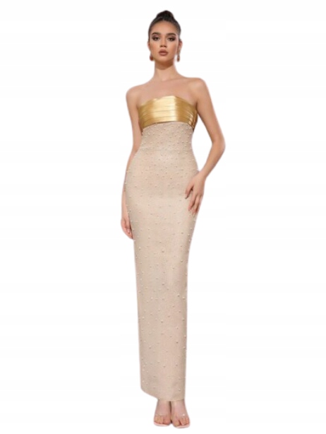 Shein Šaty Béžové Se Zlatým Korzetem M 1JI
