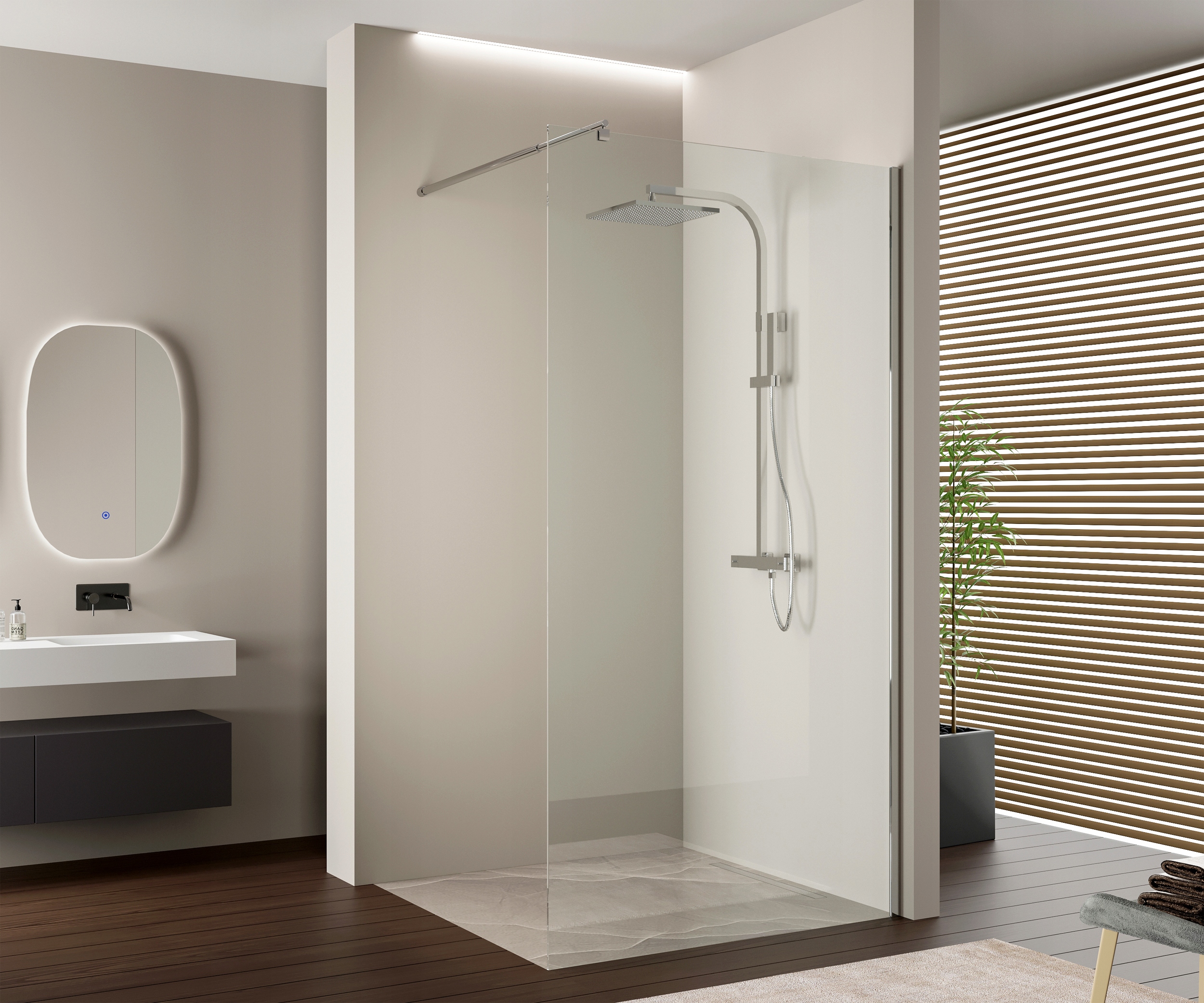 Ścianka prysznicowa 100cm Walk-In EX103 profil chrom drążek kanciasty