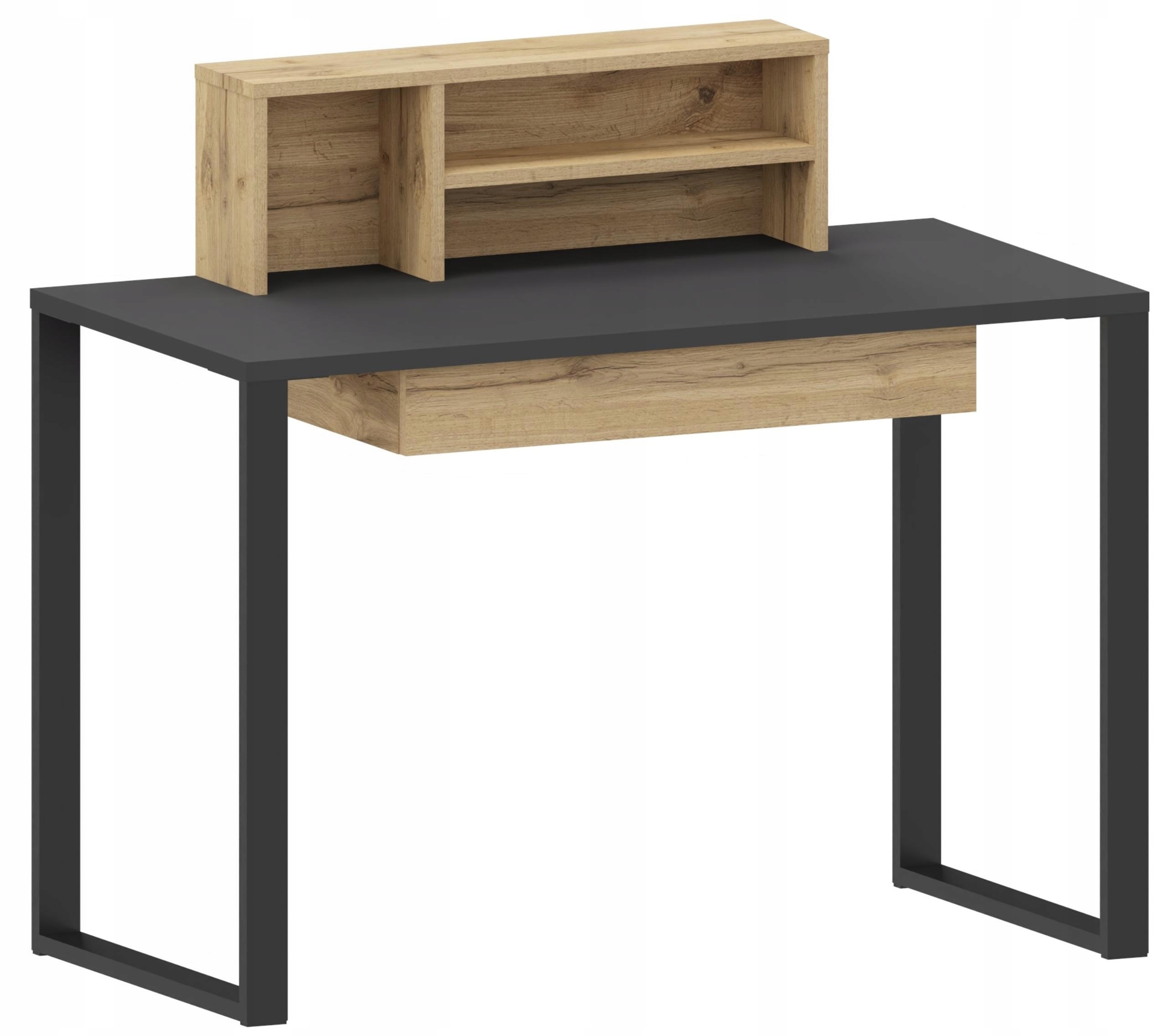 Písací stôl Undio dub artisan-čierny s zásuvkou a poličkou, 22 mm kovová doska Ufc