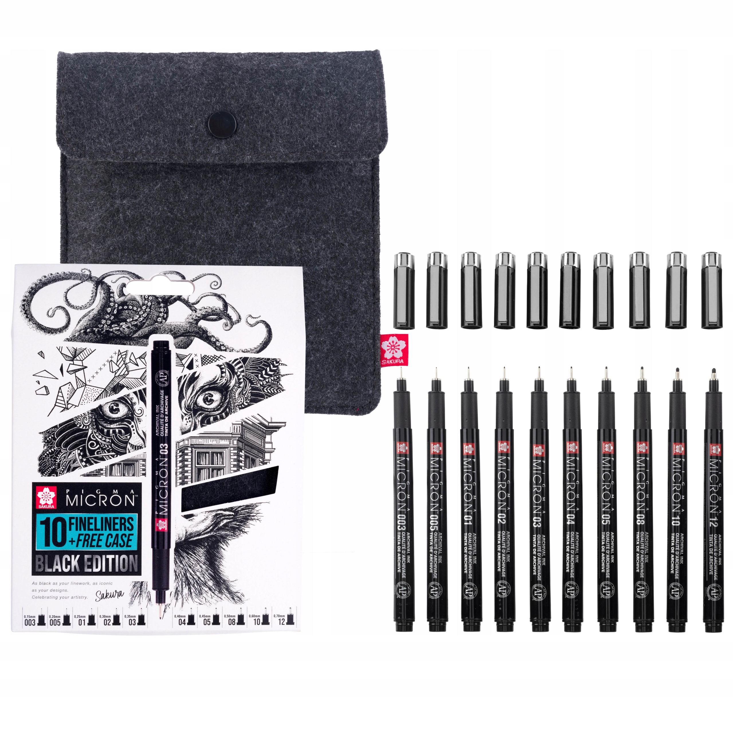 Sada tenkopisů Pigma Micron Black s pouzdro Sakura 10 ks