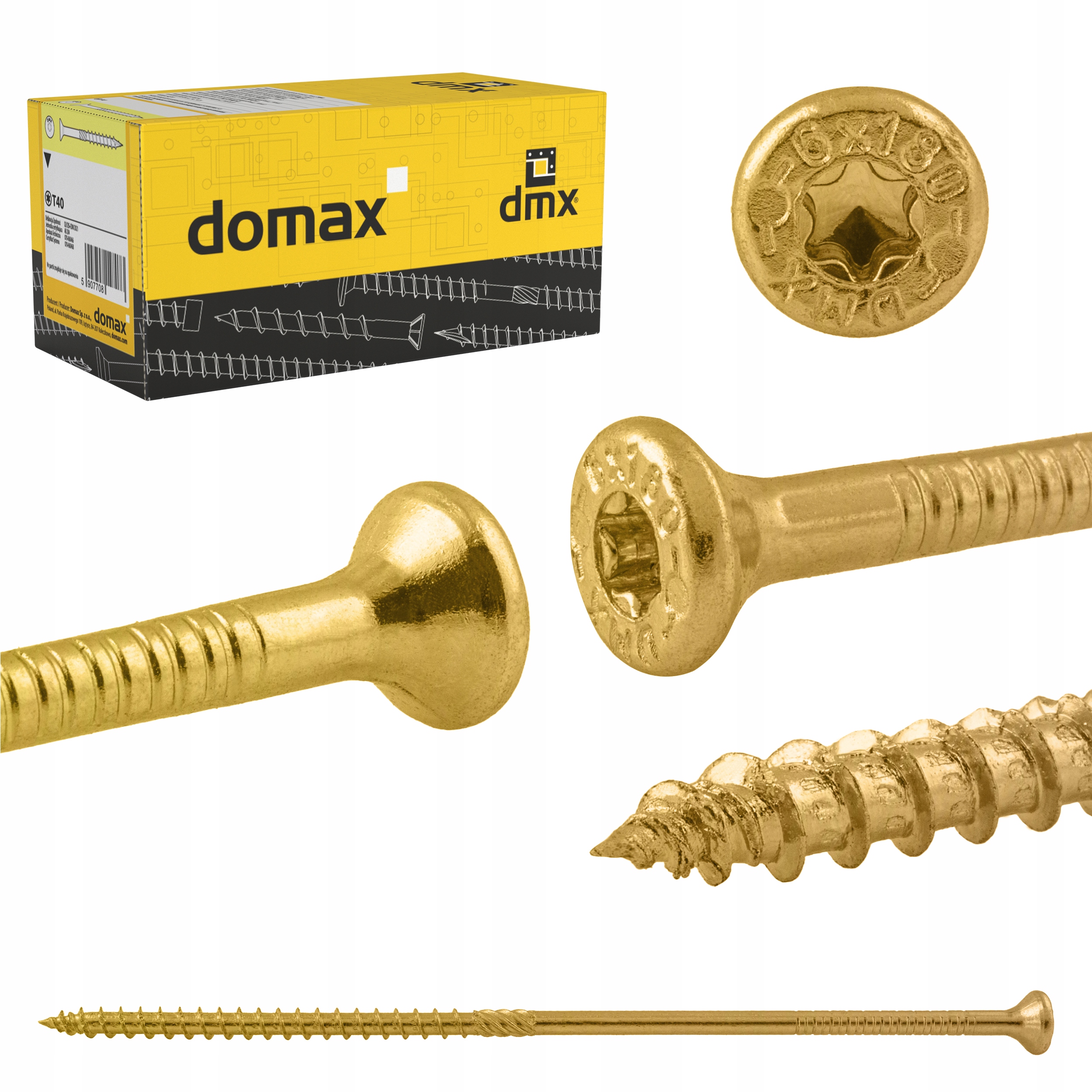 Tesařské Vruty Do Dřeva 5,0x90 MM Kuželové Torx 5KG Domax Cs Zlaté