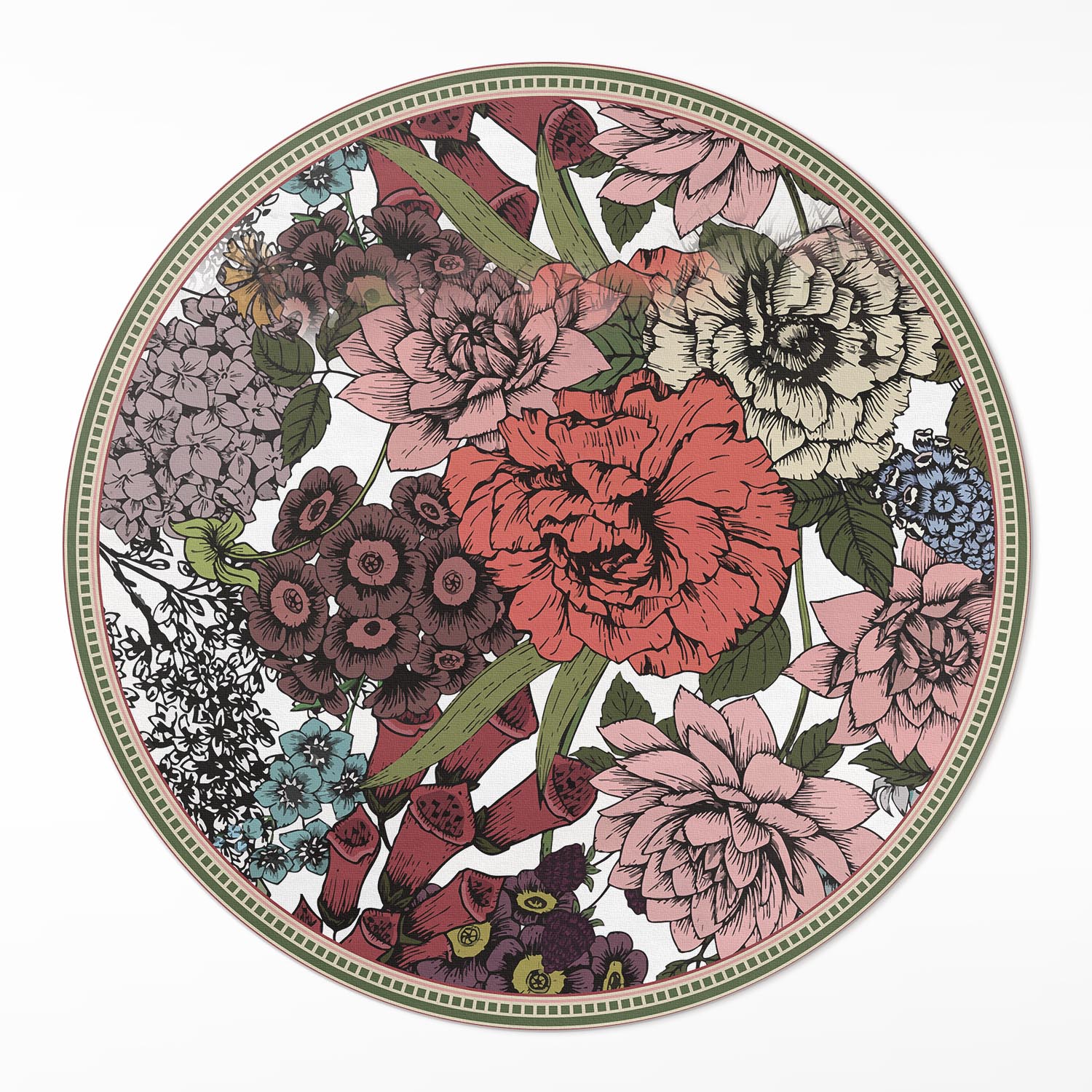 Vinylový Kulatý Koberec s grafikou Pastelové květiny na louce ve vintage stylu ⌀ 150 cm