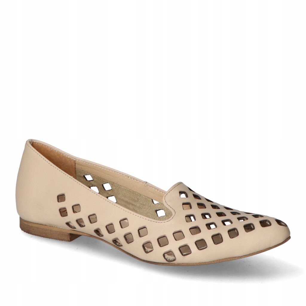 Dámské polobotky Mokasíny ažurové kožené Tuomo Béžové lico 36