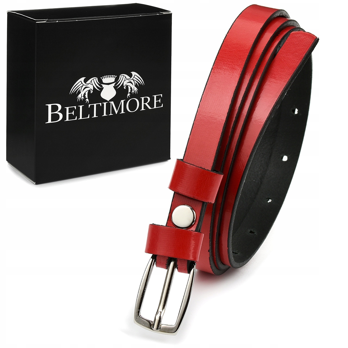 

Pasek skórzany damski czerwony wąski Beltimore