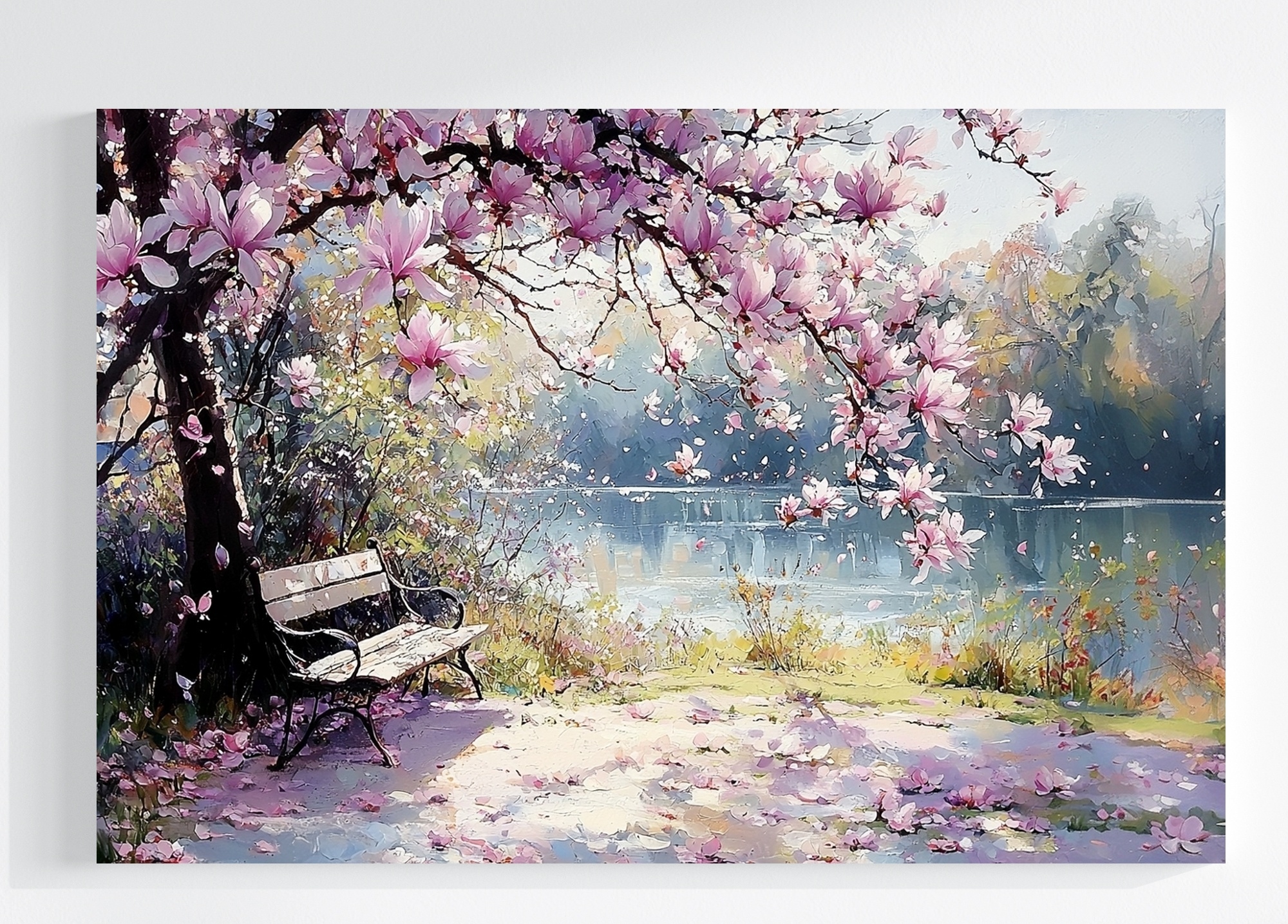 Obraz Na Plátně Canvas Krajina Park Řeka Dřevo Květiny Magnolie 120x80