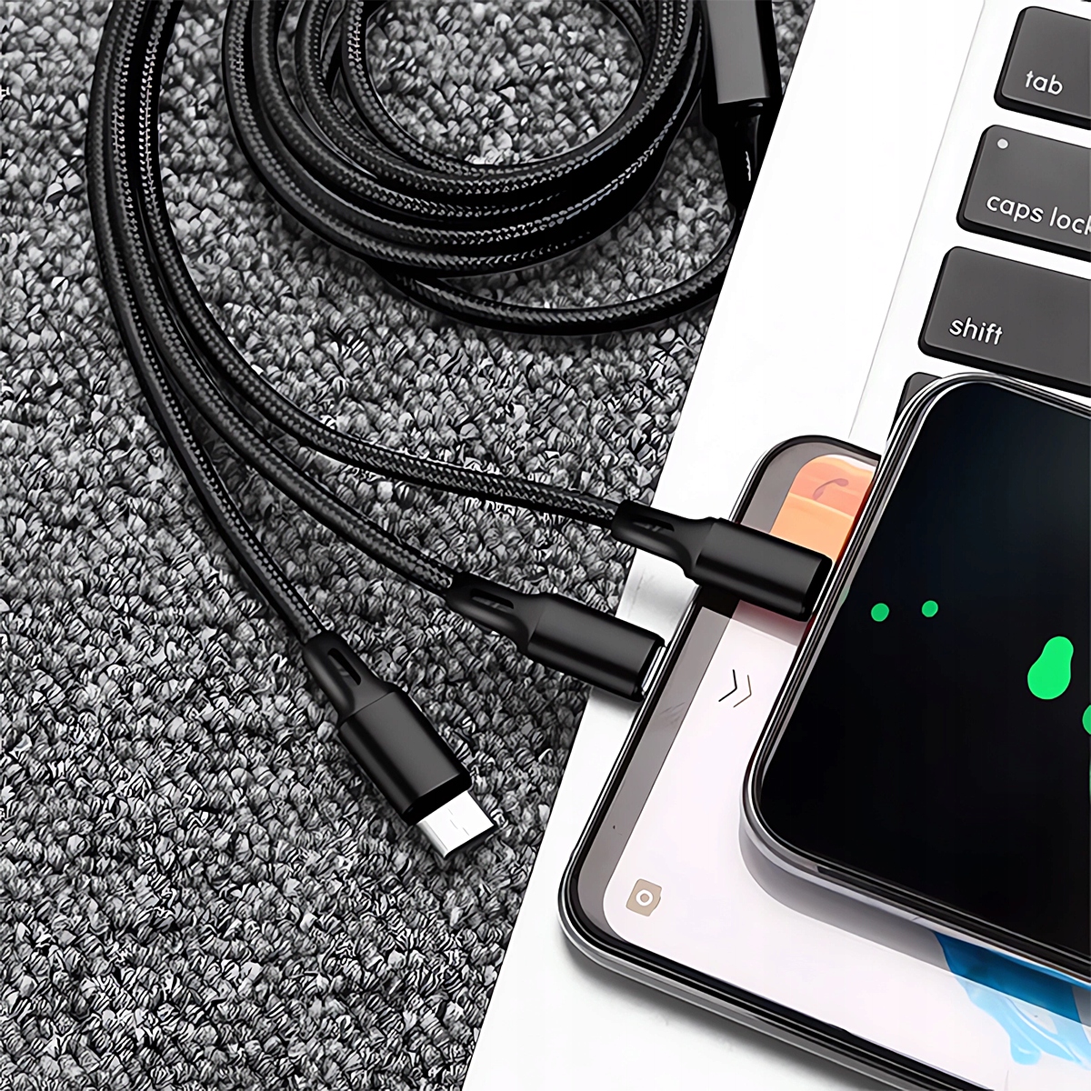 SZYBKA ŁADOWARKA SIECIOWA 4X USB QC 3.0 KABEL 3W1 LIGHTNING MICRO-USB USB C Przeznaczenie uniwersalna