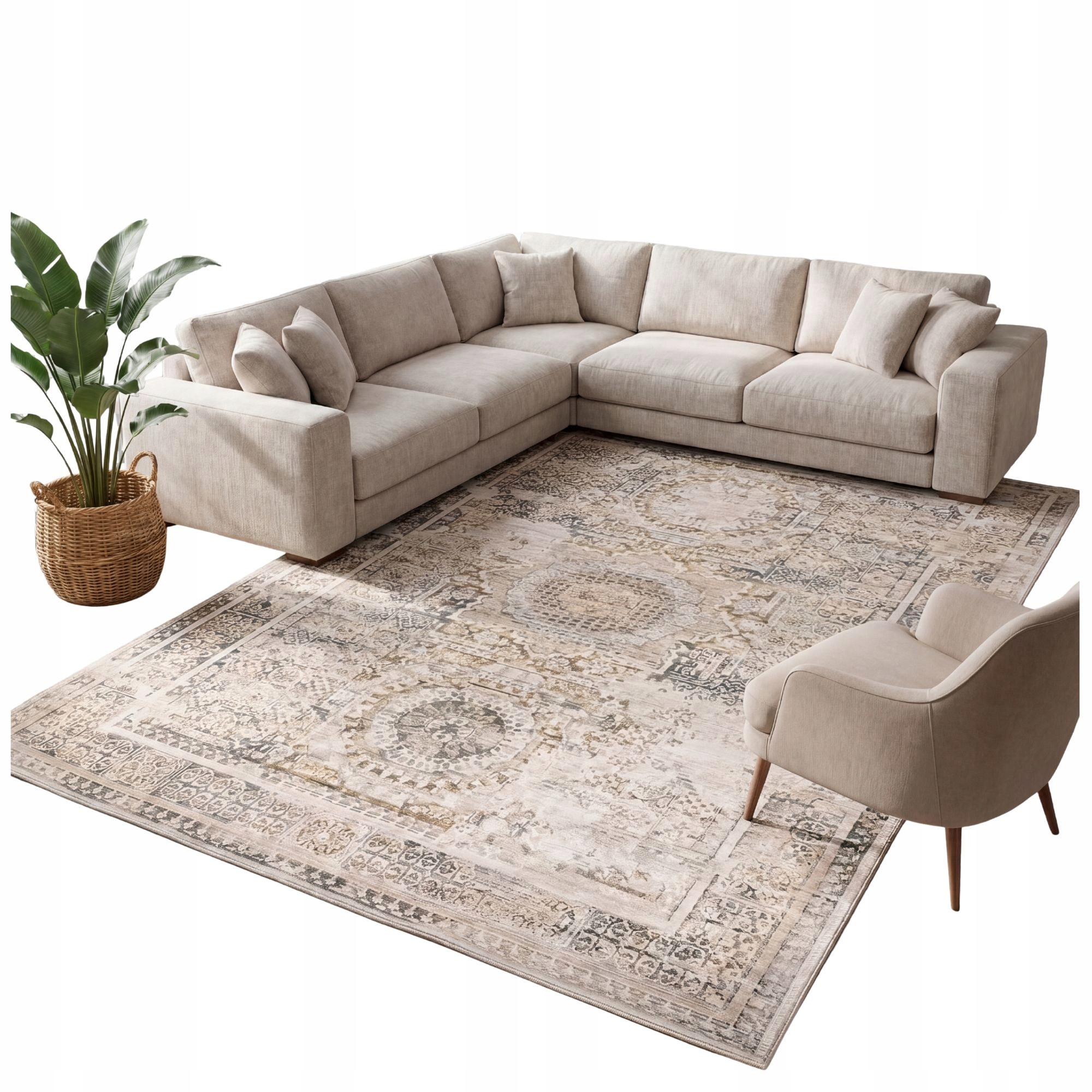 Koberec Vlněný do obývacího pokoje 160x230 Elegantní Přírodní Pevný Teplý Odolný