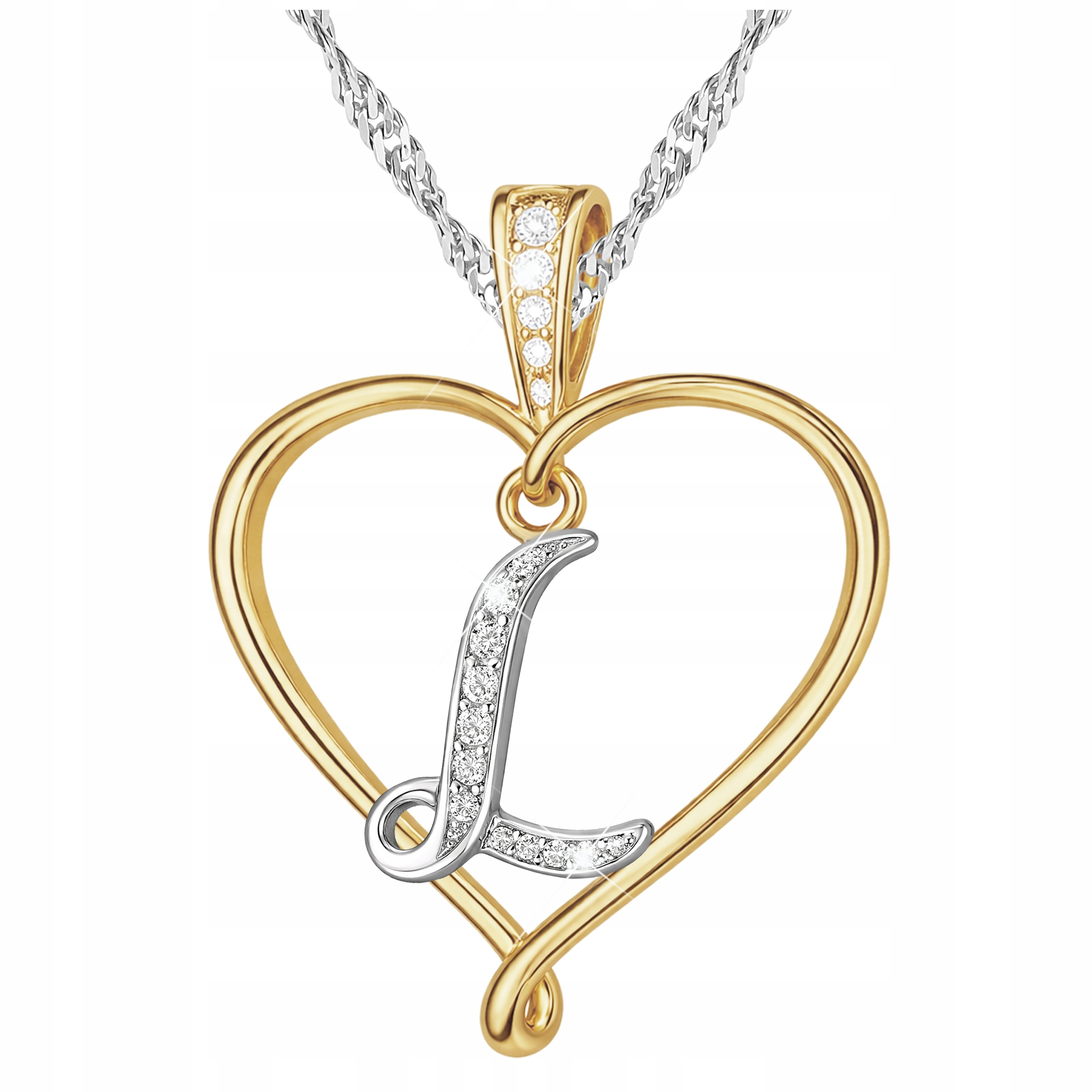 Stříbrný náhrdelník Písmeno Iniciál L Velké zlaté srdíčko Stříbro 925