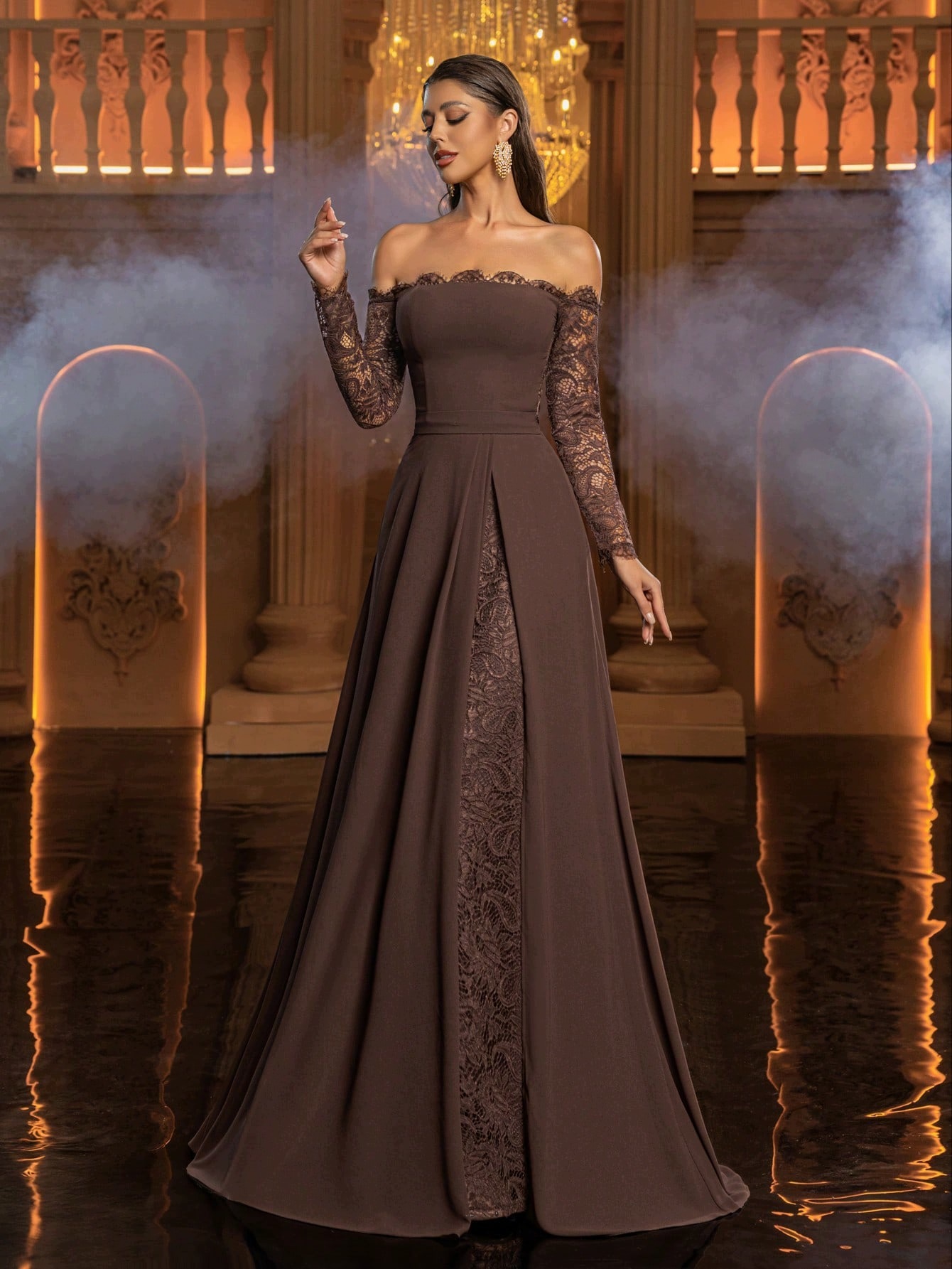 Shein Elegantní Šaty S Krajkovými Rukávy, Velikost M