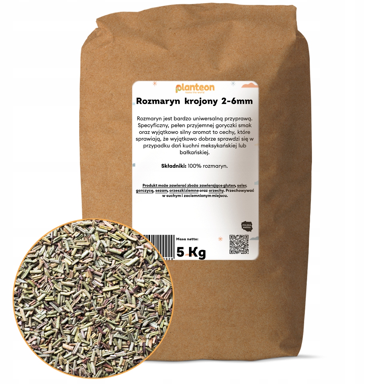 Rozmarýn krájený 2-6 mm, 5 kg sušený, krájený, aromatická kvalita, bez chemie