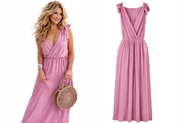 Sukienka Maxi Długa Letnia Sukienka Kopertowy Dekolt Sukienka Bawełna 814