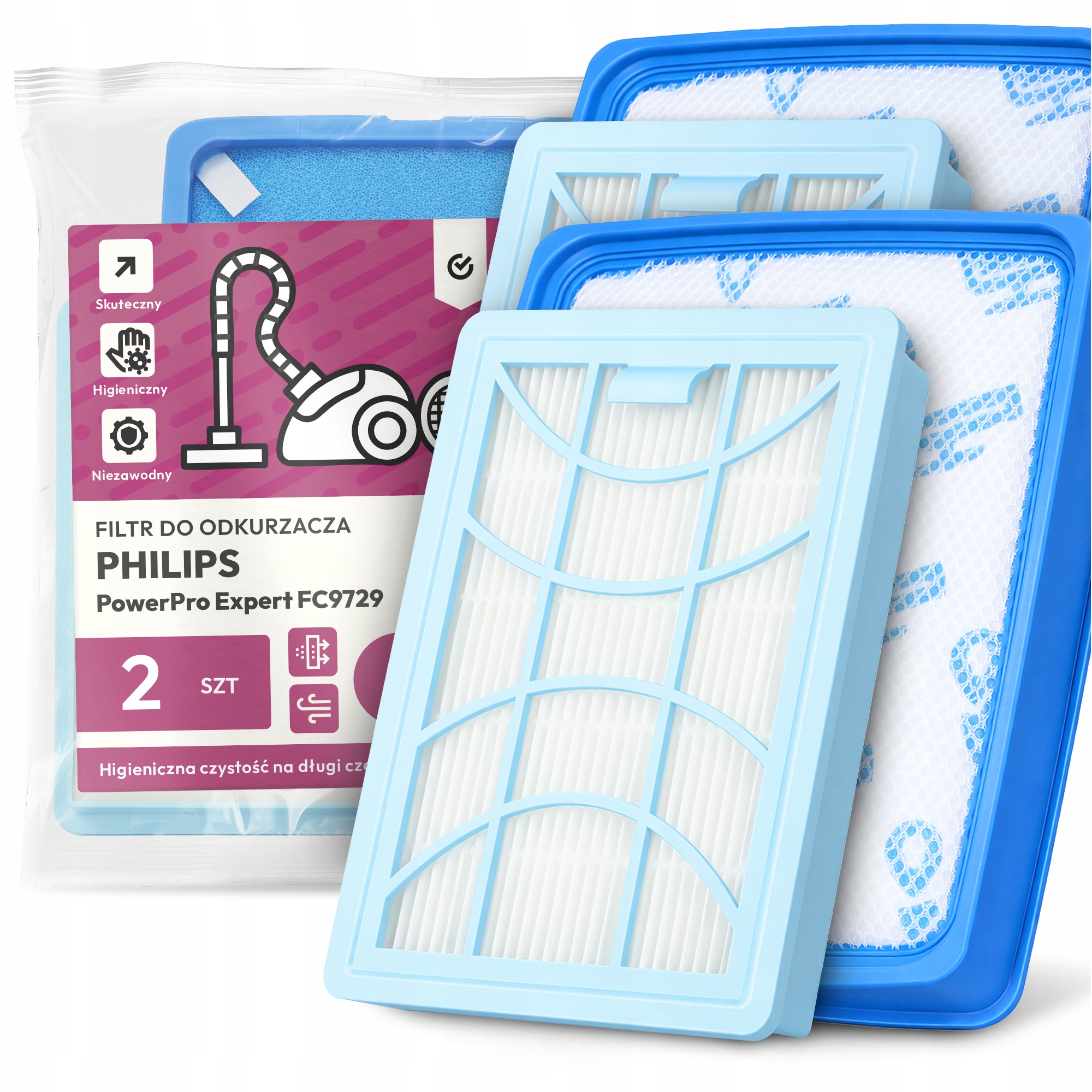 2x Vzduchové Filtry pro Vysavač Philips PowerPro Expert FC9729 Filtr Em-w