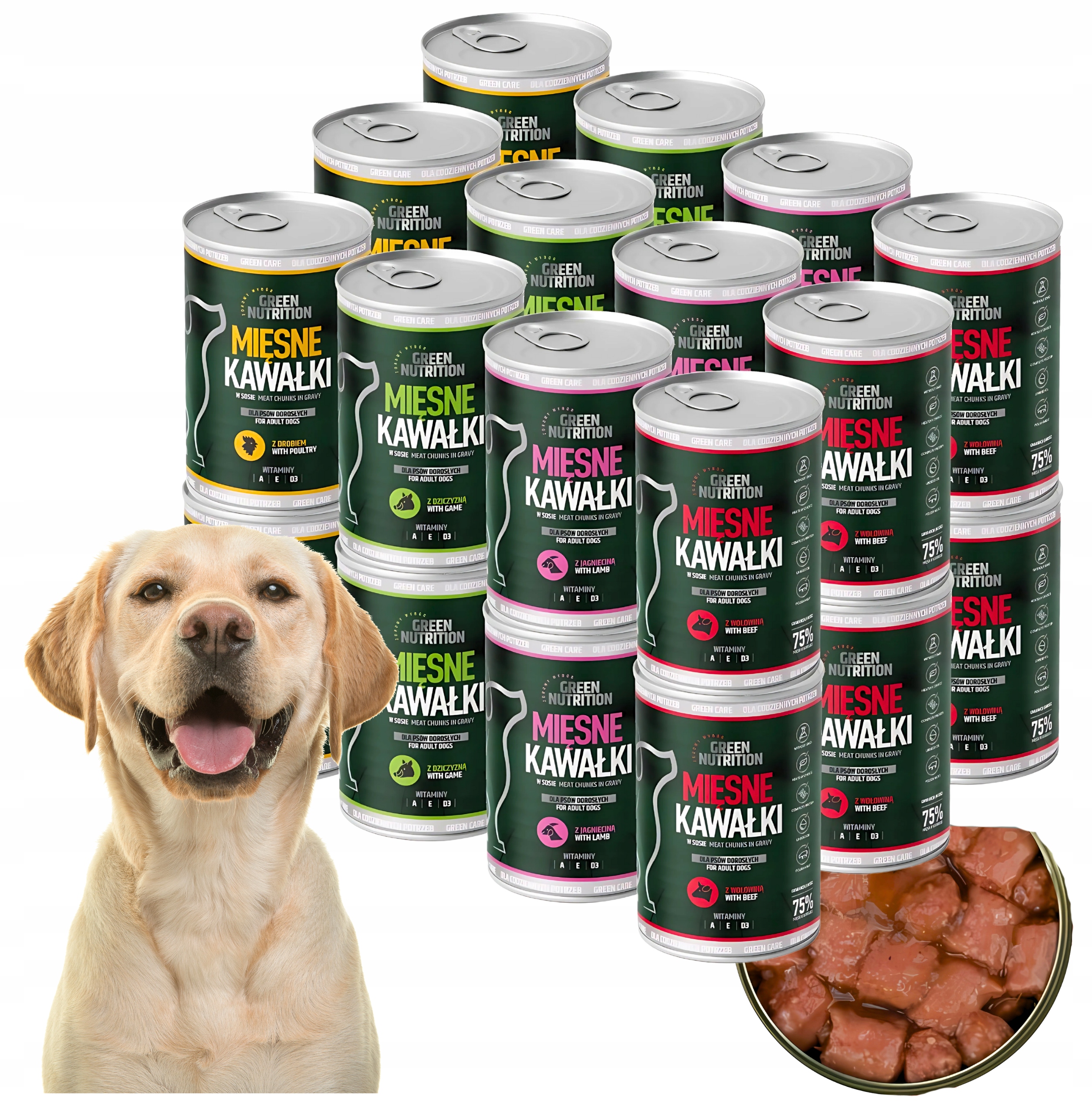Vlhké Krmivo Pro Psa Green Nutrition 9,96KG Masové Kousky MIX Chutí x24