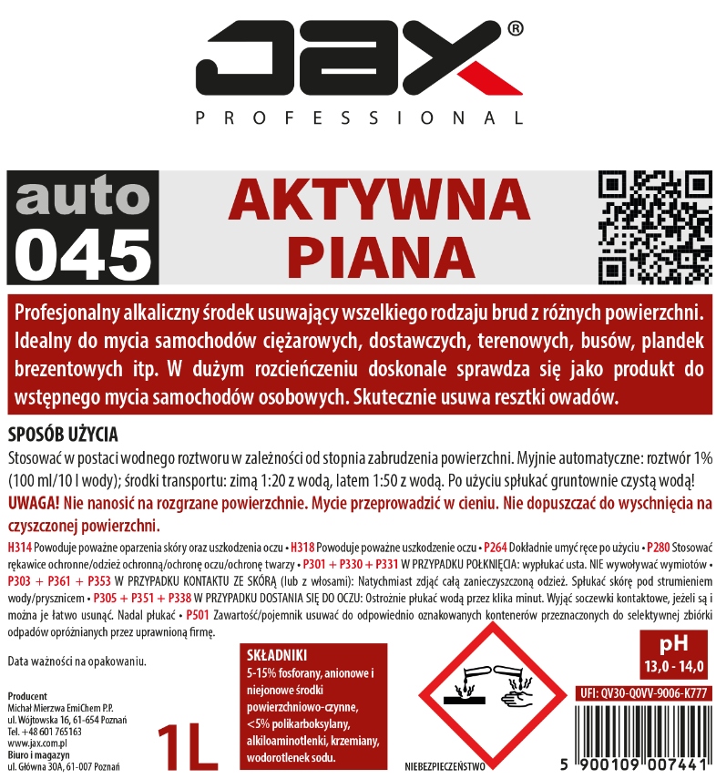 AKTYWNA PIANA 1L 45 JAX do mycia karoserii plandek Producent inny