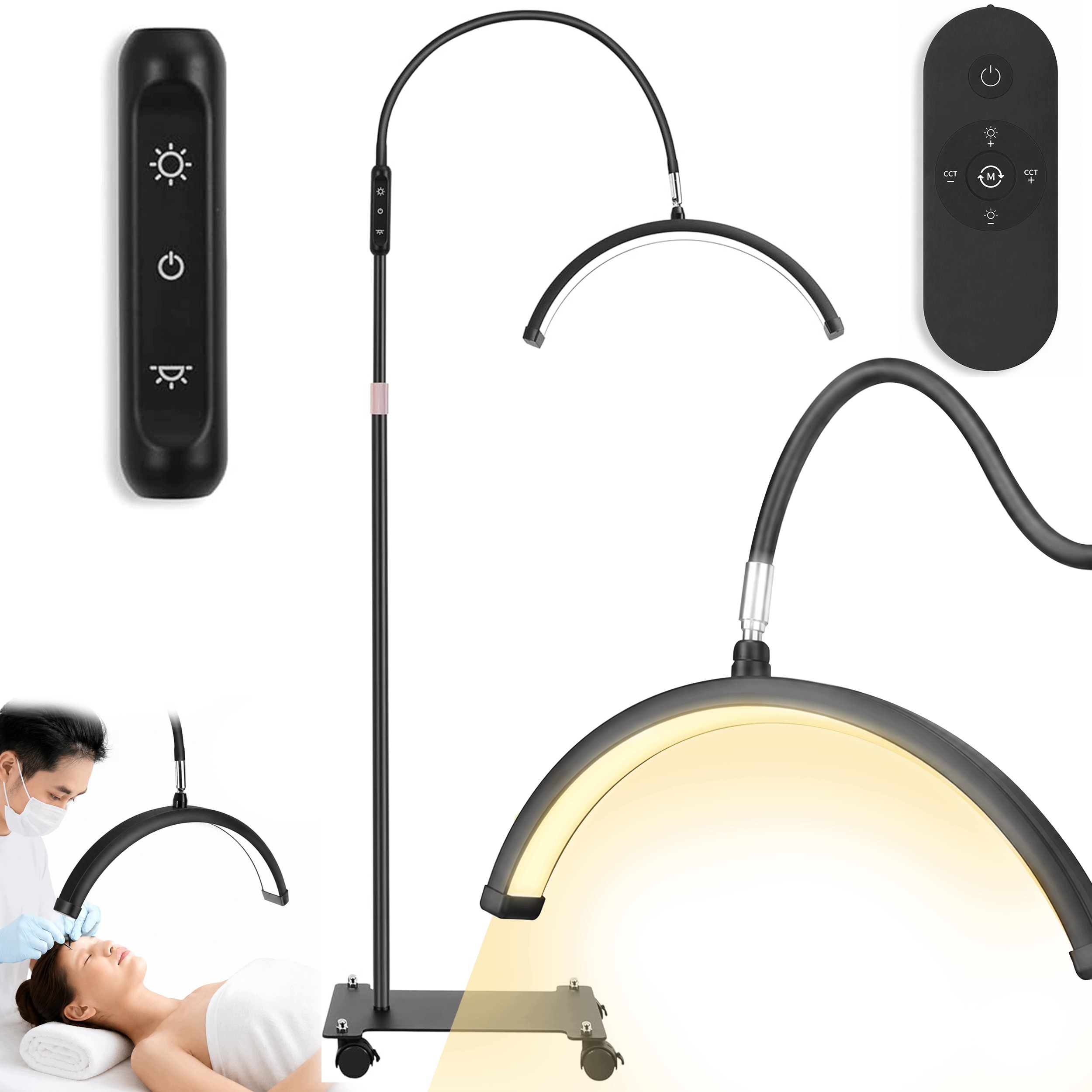 Kosmetická Lampa Půlměsíc Oblouk Stojící Na Kolečkách Dálkové Ovládání Flexibilní Držák