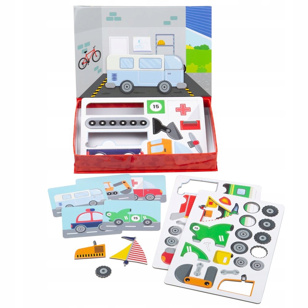 

Układanka Magnetyczna Garaż Pojazdy Puzzle walizka