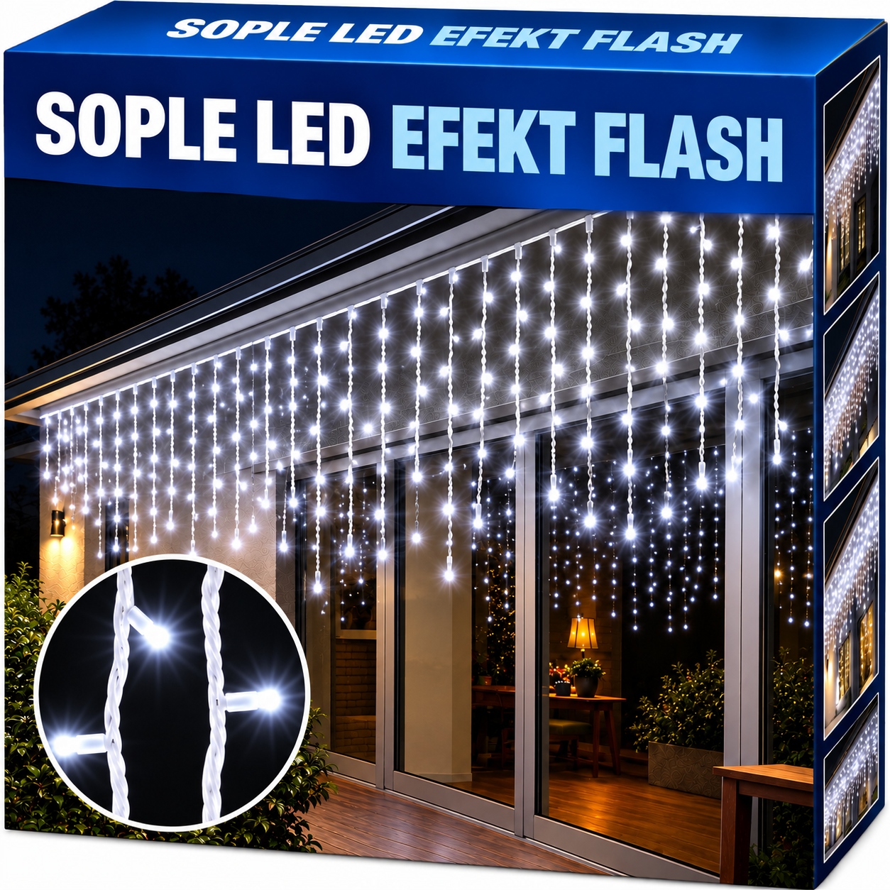 Rampouchy 1000 Led 50 M Studená Bílá Bílá Flash Záclona Venkovní Osvětlení IP44