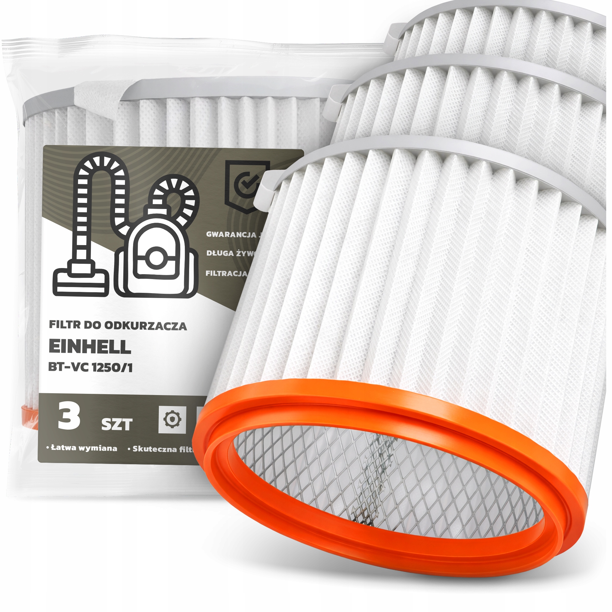 3x Vzduchový Filtr pro vysavač Einhell Bt-vc 1250/1 Omyvatelný Filtr Em-w