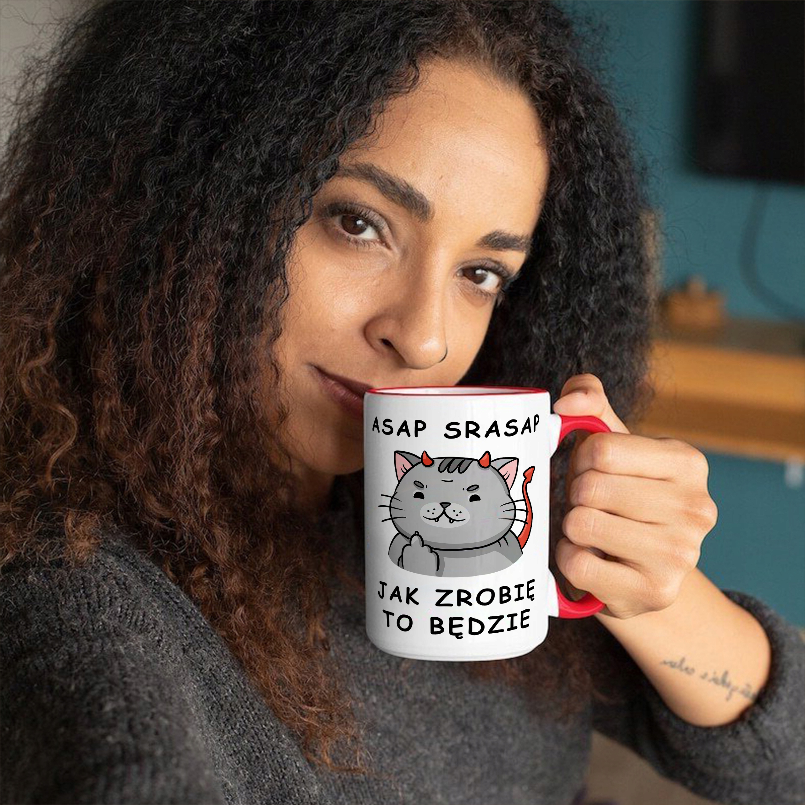 DUŻY Kubek Ucho Wnętrze Czerw 440ml ASAP SRASAP 01 Marka inna