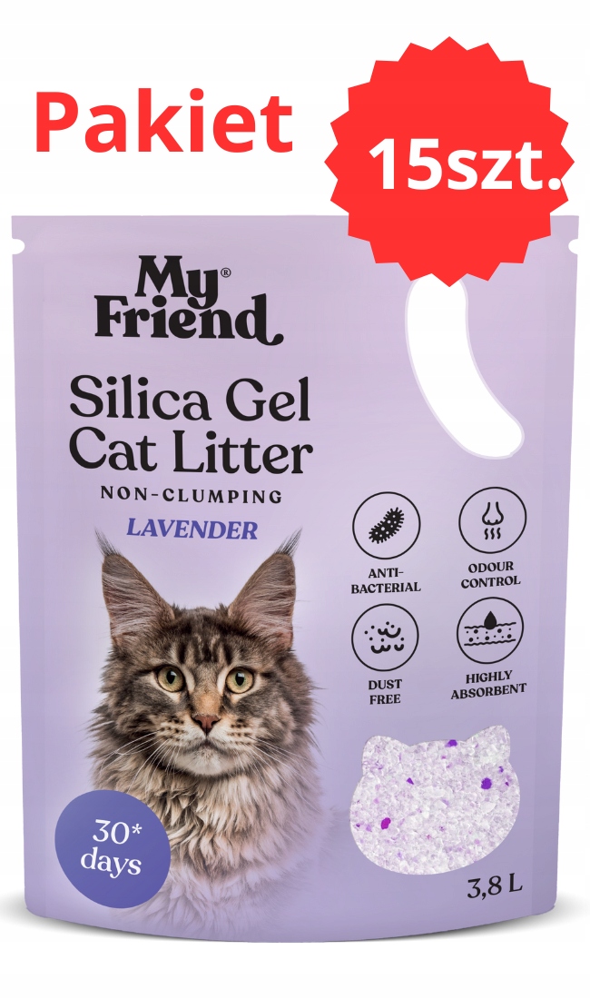 Levně Silikonové stelivo My Friend pro kočky bezprašná vůně levandule 3,8 l Balíček15