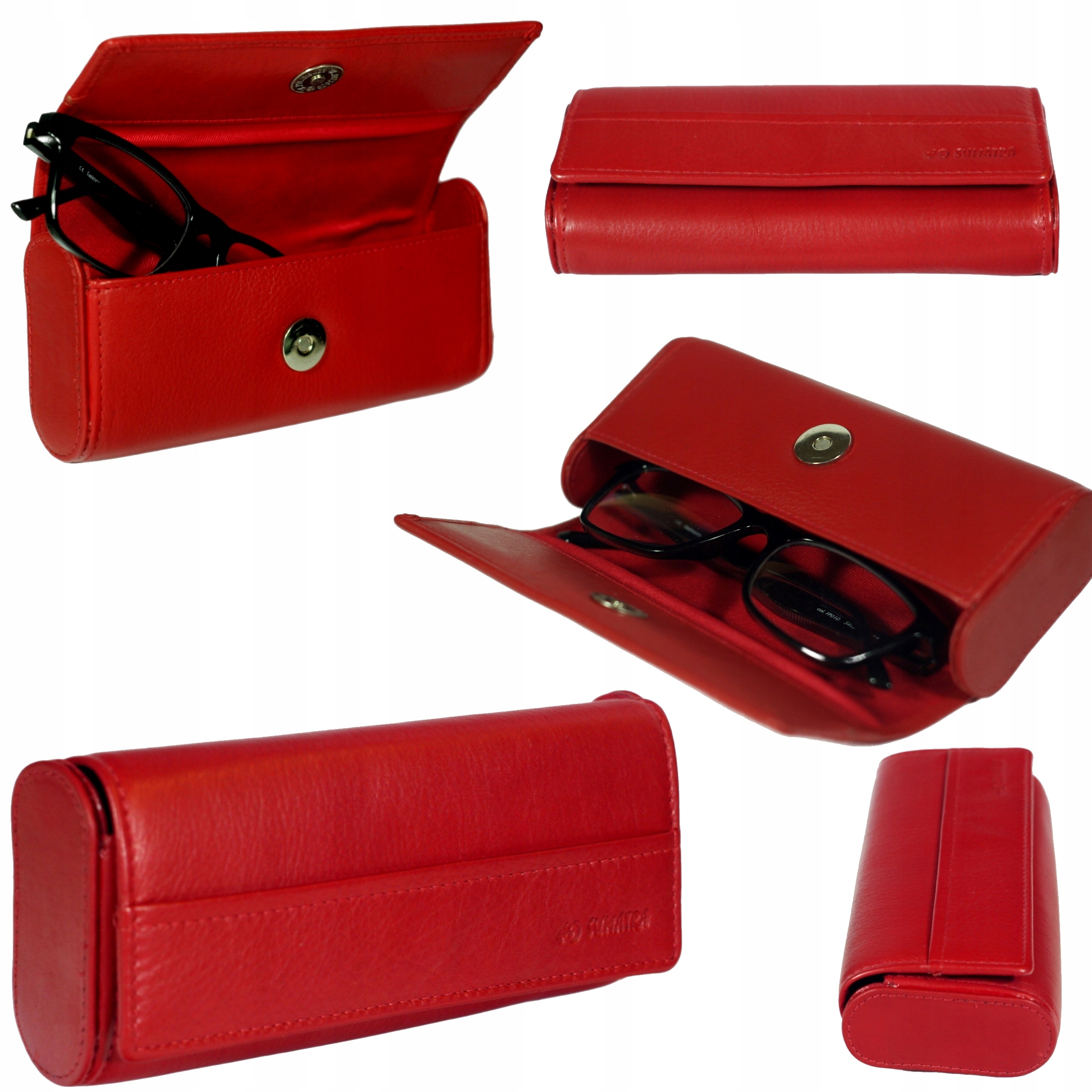 Kožené pouzdro na brýle červené, měkká kůže pro ženy