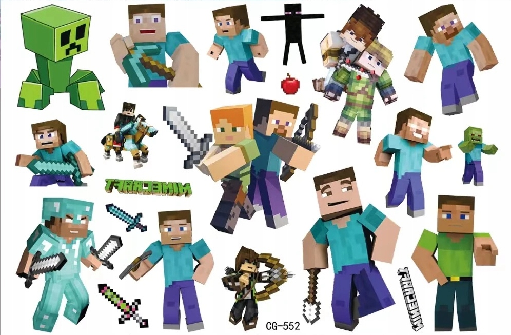 TATUAŻE ZMYWALNE DLA DZIECI GAME MINECRAFT PIKSELE TEMPORARY TATOO