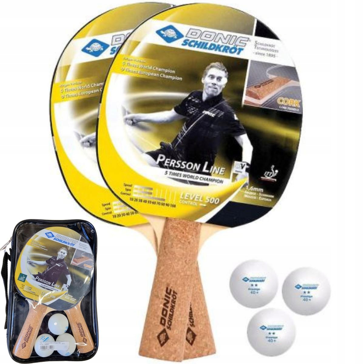Zestaw tenis stołowy Donic Persson 500 PingPong rakietki piłeczki pokrowiec