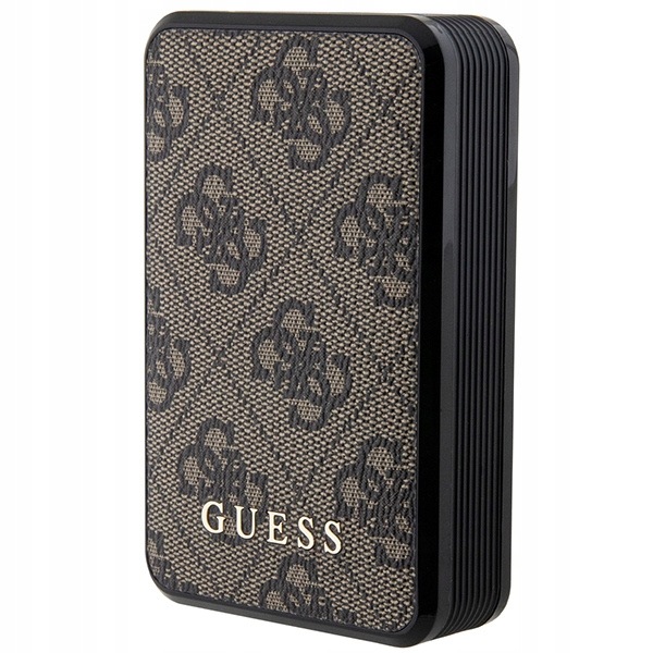 Guess Powerbanka 10000 mAh 18W 4G Leather Metal Logo hnědá