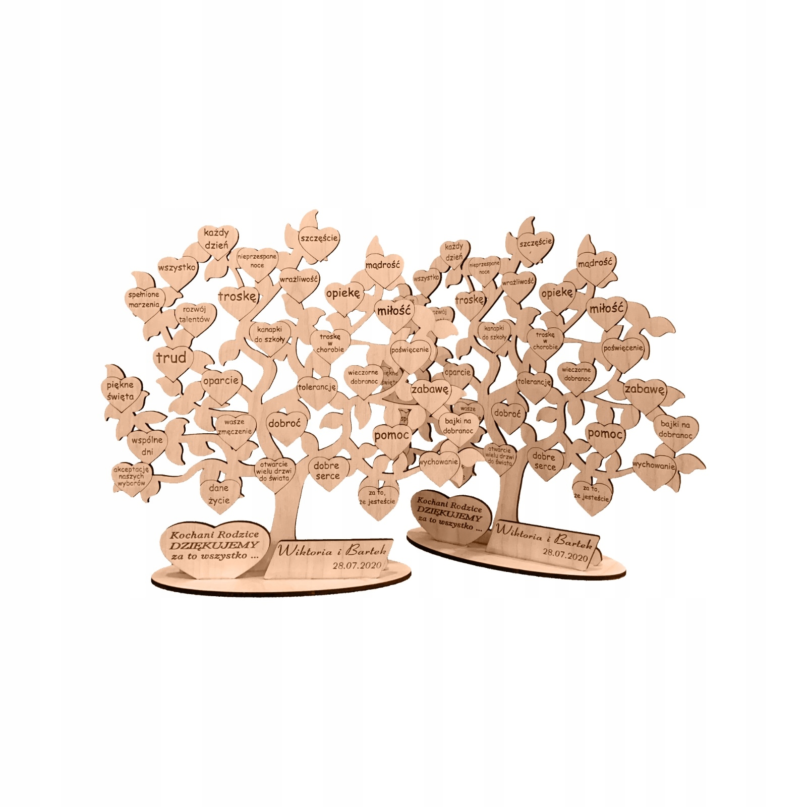 Poděkování rodičům. 2 x gravírovaný stromek