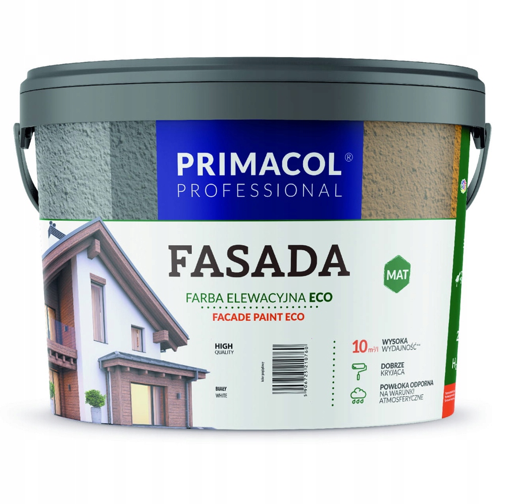 Farba fasadowa Eco zewnętrzna Primacol Biała 9L