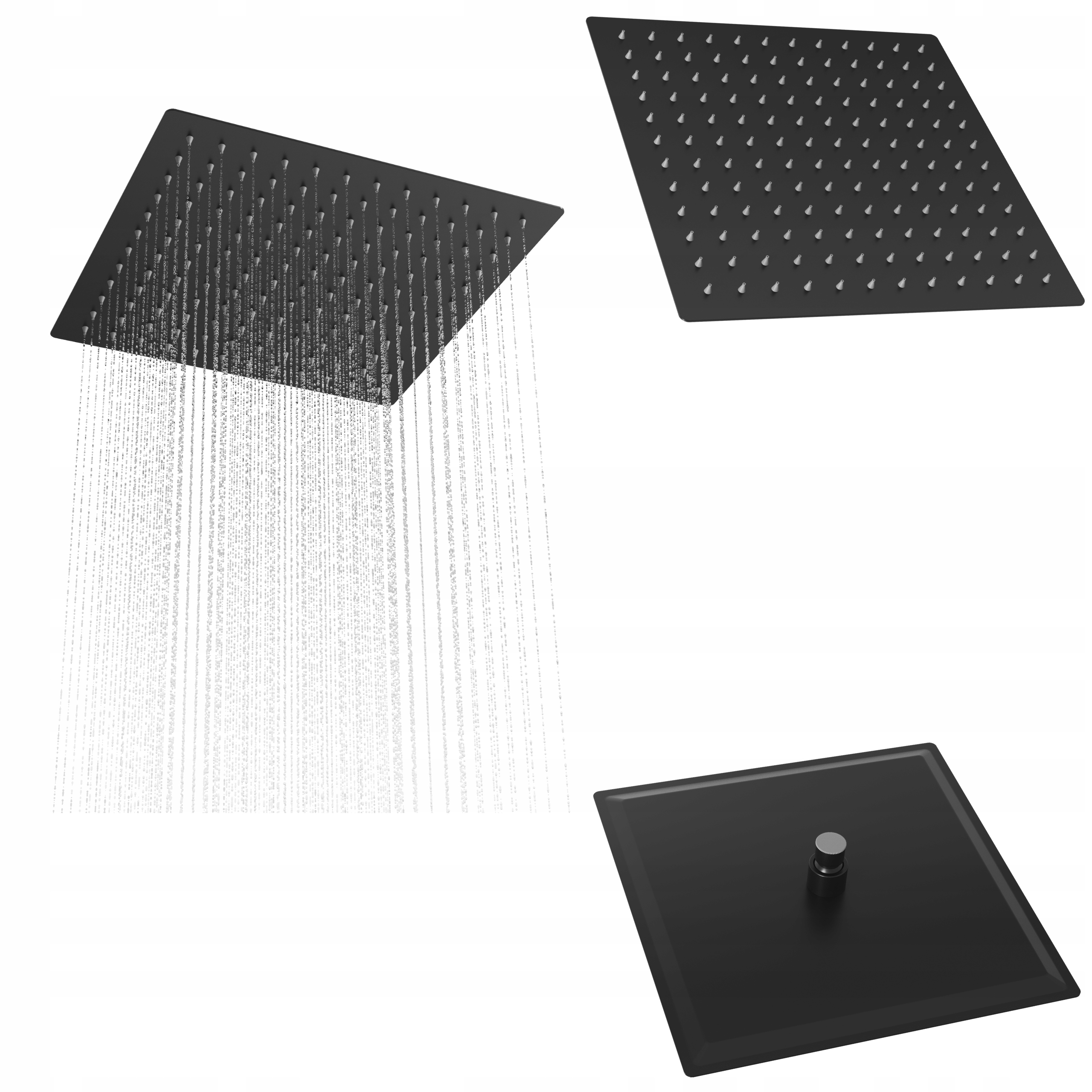 Černá sprchová dešťová sprcha Slim, čtvercová, pro kabiny, 30 cm