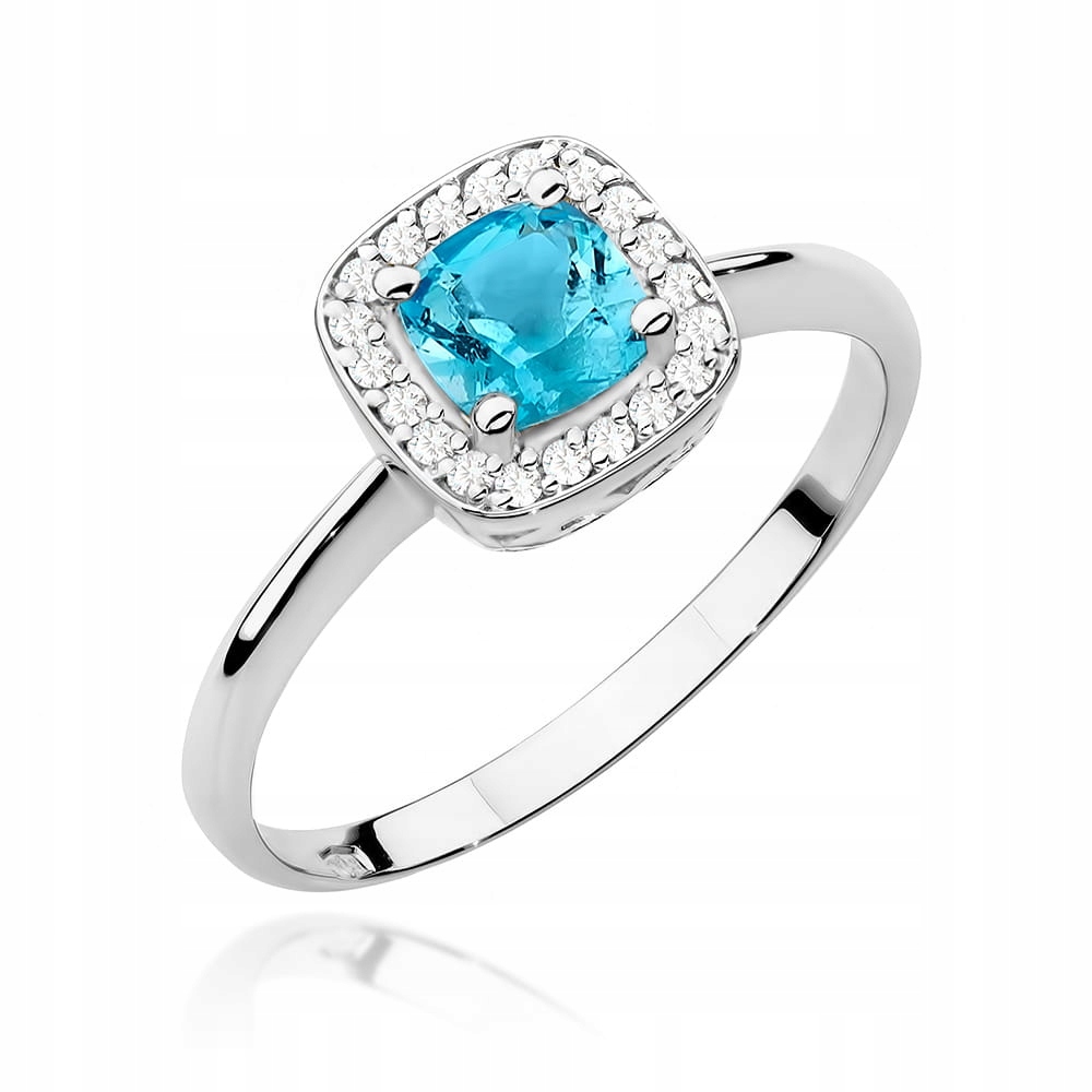 Pierścionek 14K Topaz Diamenty Grawer Białe Złoto