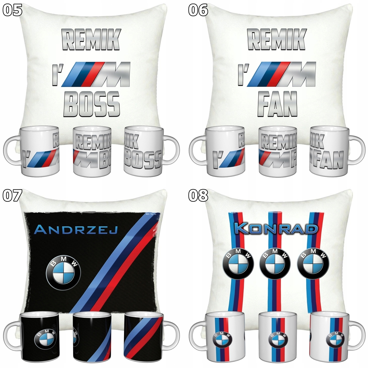 ZESTAW BMW KIEROWCY KUBEK + PODUSZKA + IMIE Producent inny