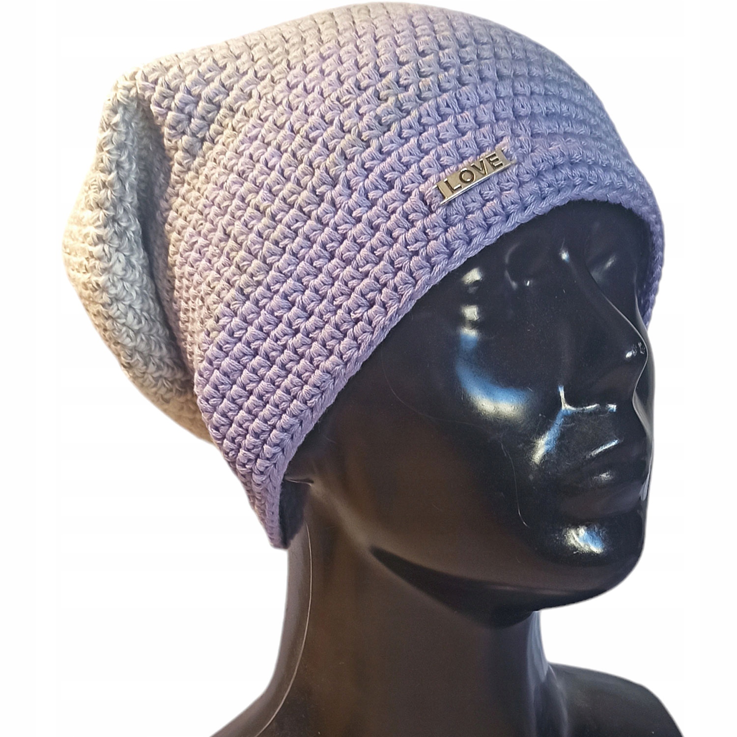 Ecru Šedá Fialka Ombre čepice šmoulinka handmade bavlna