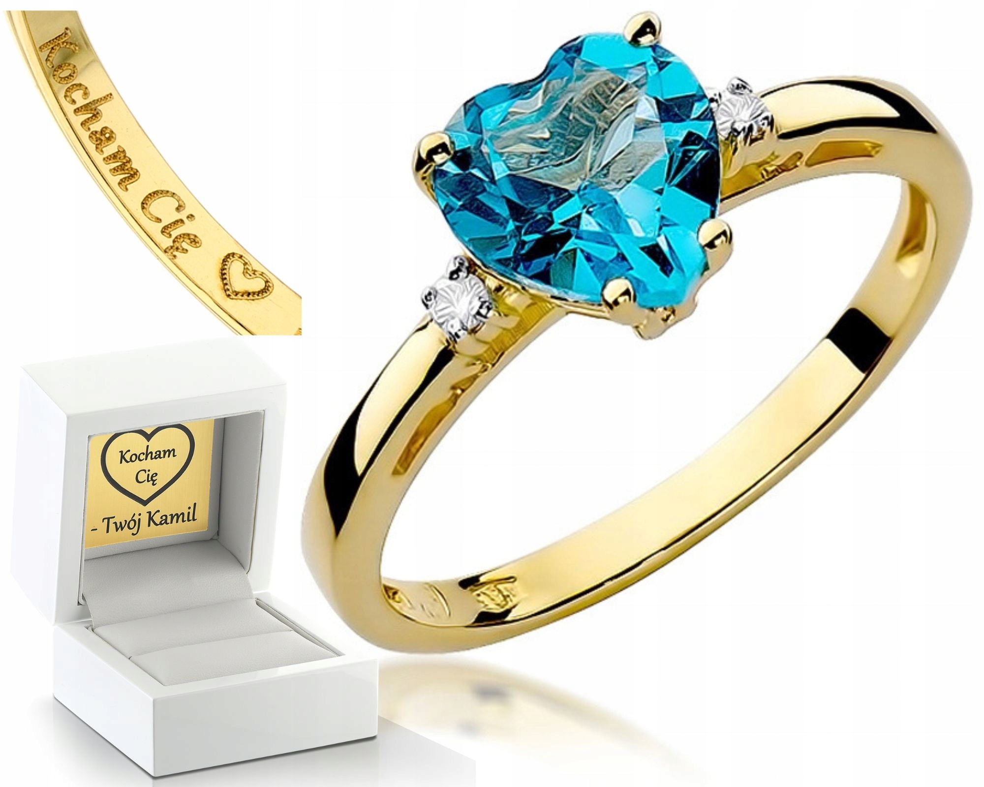 Zlatý Prstýnek Srdce S Topazem A Brilianty 585