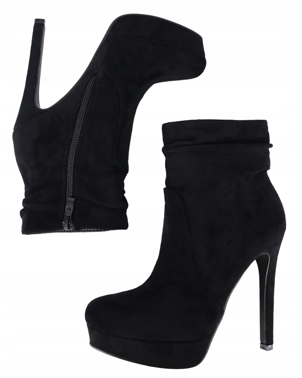 BOTKI NA SZPILCE I PLATFORMIE ZAMSZOWE BUTY CZARNE 41