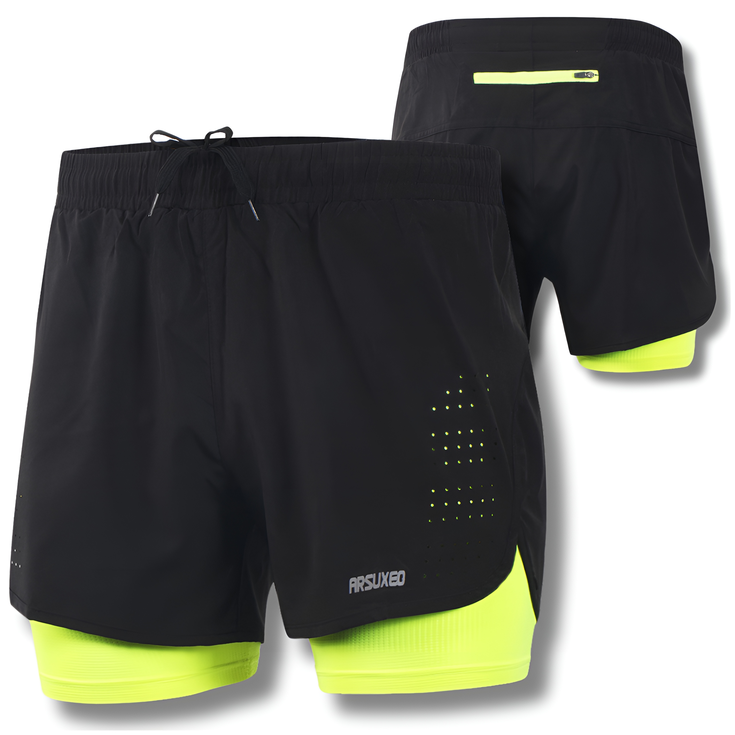 Мужские шорты для бега, 2 в 1, для велоспорта, спортивные, KZ ARSUXEO