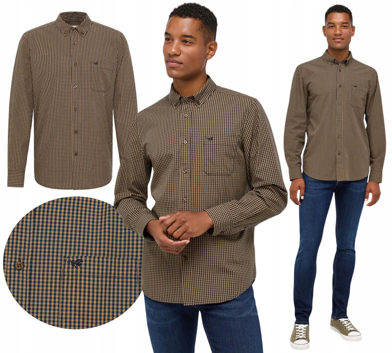 Pánská košile Mustang s dlouhým rukávem Bronz Mřížka Bavlna Chester vel. M