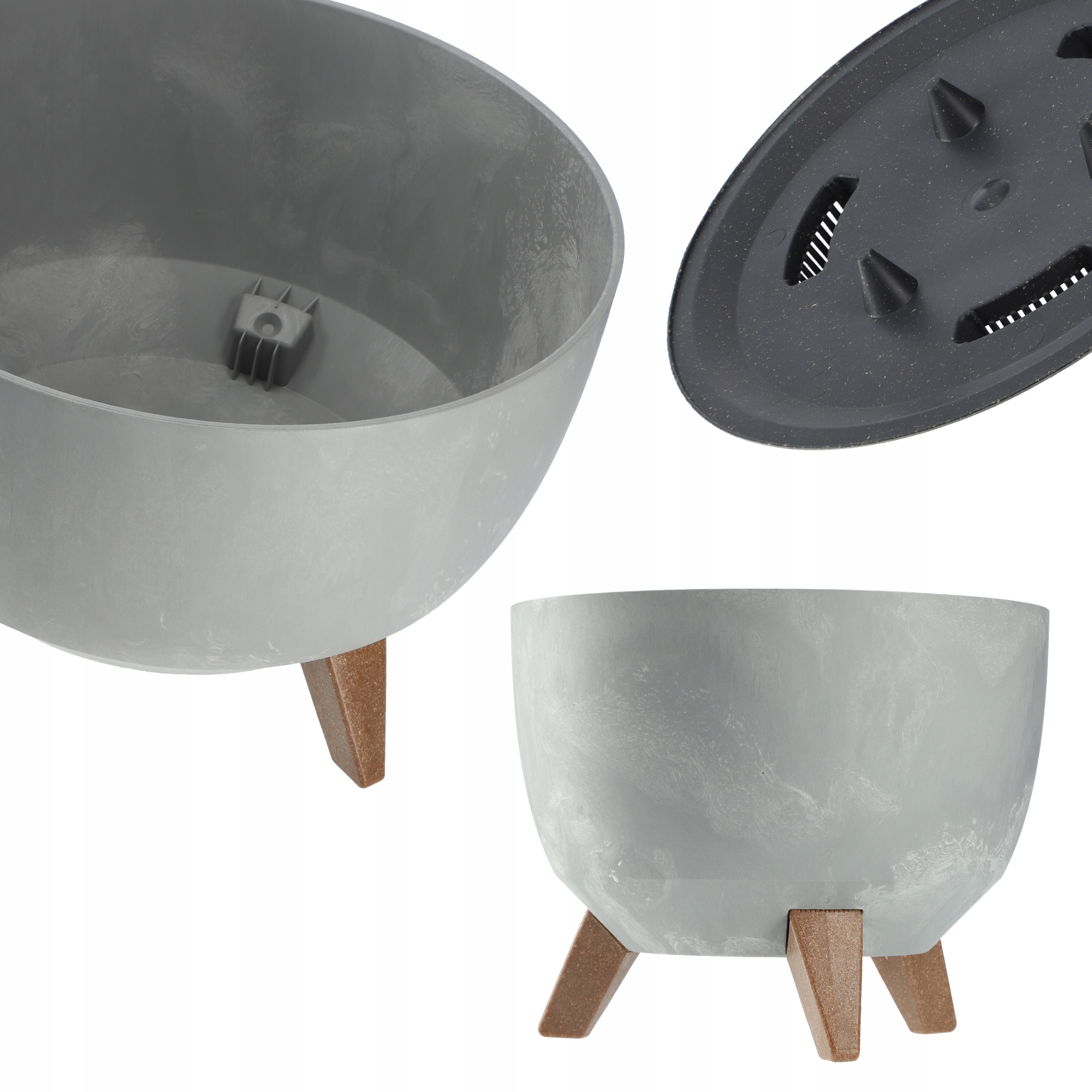 Květináč Obal Na Květináč 40 cm Vložka Nohy Korek Květinový Šedý
